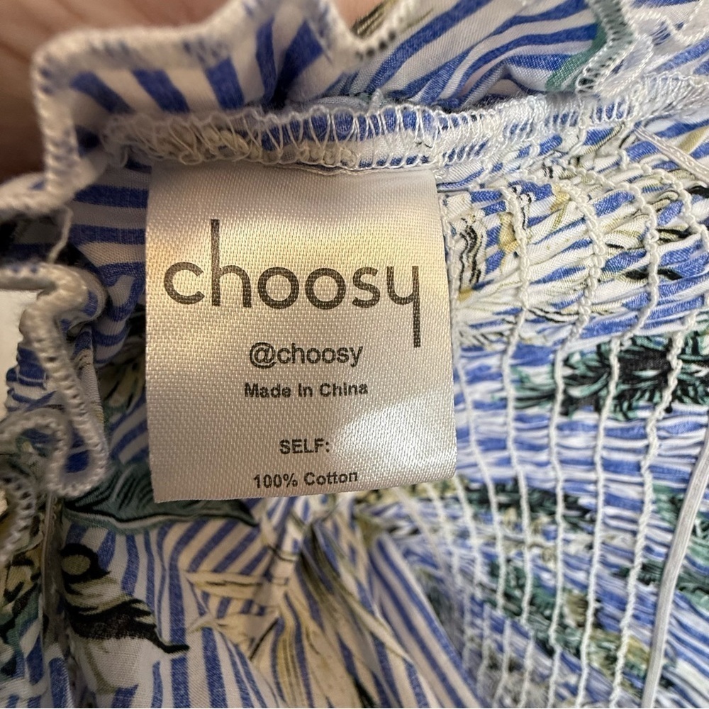 Choosy Off The Shoulder Crop Top Cotton Striped Tropical Print Women’s Size 10 - Picture 8 of 12